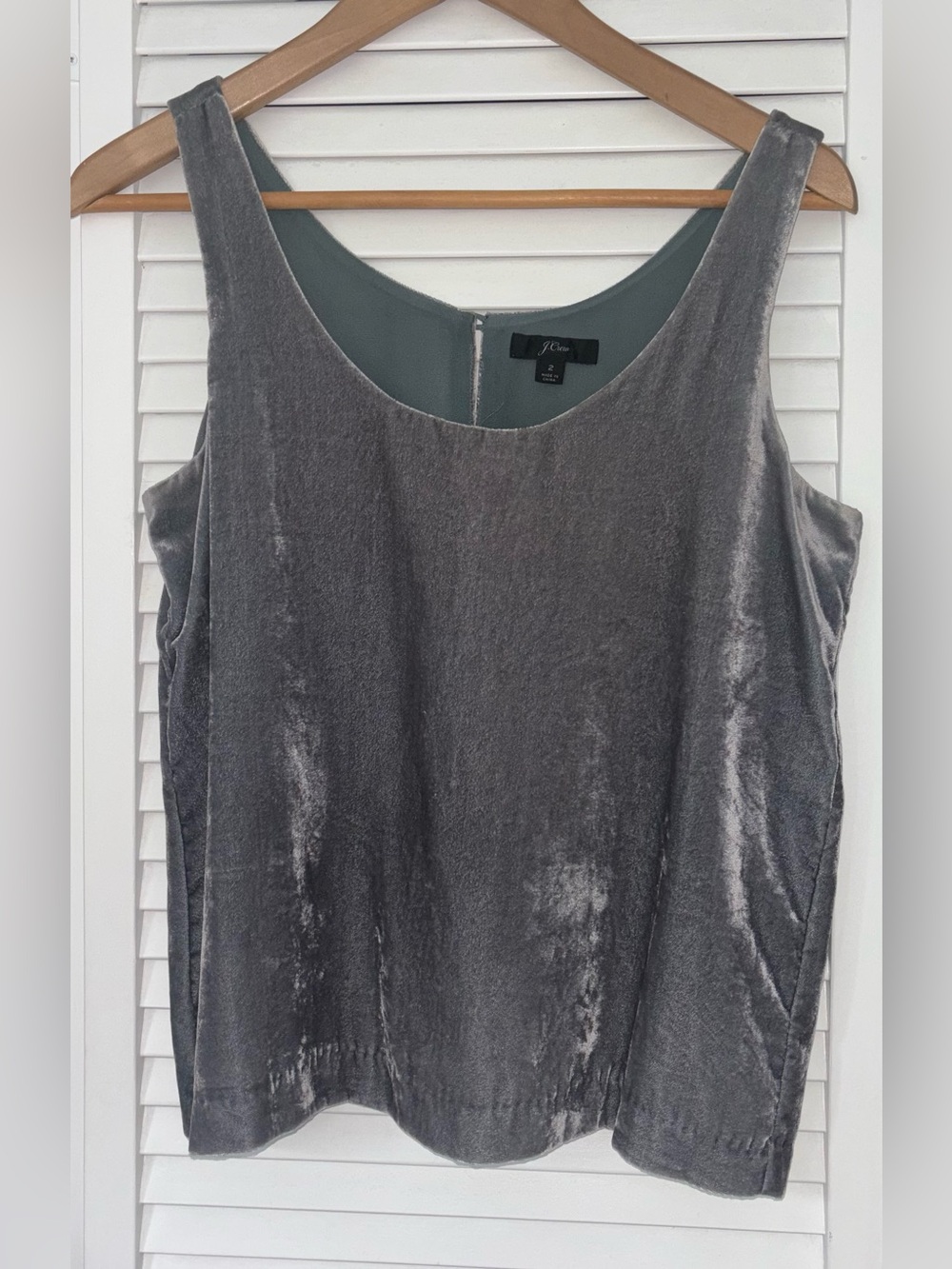 J. Crew sleeveless blue gray velvet top, size 2